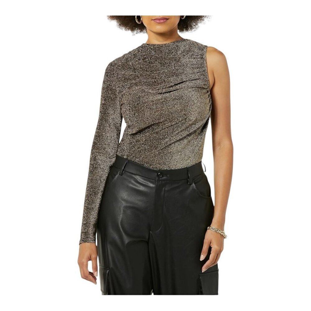 TEREA By Andrea Pitter Emiliana Gold One Shoulder Metallic Ruched Top Large NWT